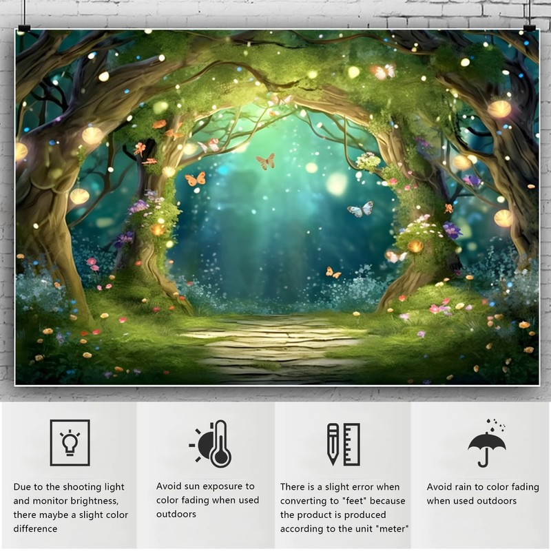 YongFoto Enchanted Forest Backdrop 7x5ft Wildflowers Firefly Butterfly Spring Garden