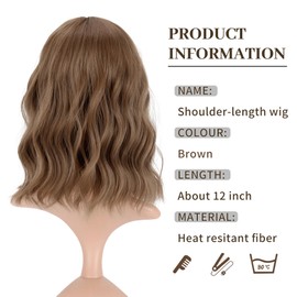 Wavy Wig Short Bob Brown Wigs Women's Wig With Bangs Curly Wavy Synthetic Cosplay Wig for Girl Costume Wigs Brown