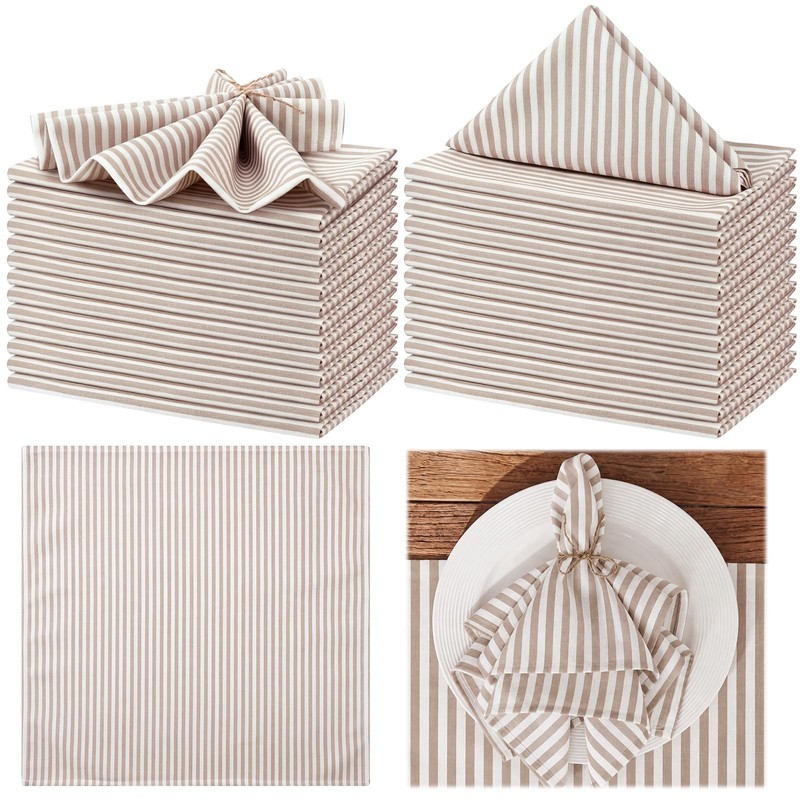Set of 12 Brown Narrow Stripe Cloth Napkins, Linen Cloth