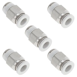 TUCKBOLD Push to Connect Air Fittings 1/4" Male Thread Air Line Quick Connector Plastic Nickel-Plated Copper 1/8" NPT 5 Pcs White Silver Tone