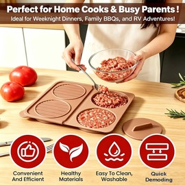 AUOON - Molde de silicona para hamburguesas, 4 cavidades para almacenamiento en congelador, herramienta de cocina antiadherente para preparación de carne de hamburguesa casera, fácil de limpiar y apto