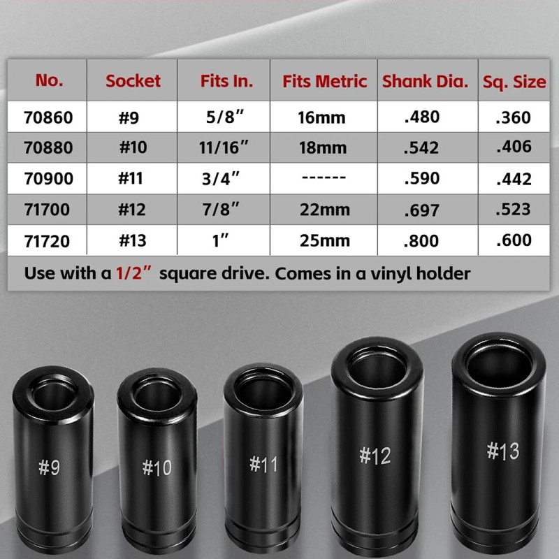 LIS 71670 Large Tap Socket Set For 5/8", 11/16", 3/4",
