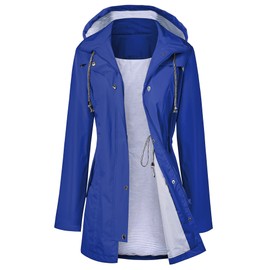 LOMON Raincoat Women Waterproof Long Hooded Trench Coats Lined Windbreaker Travel Jacket Blue M