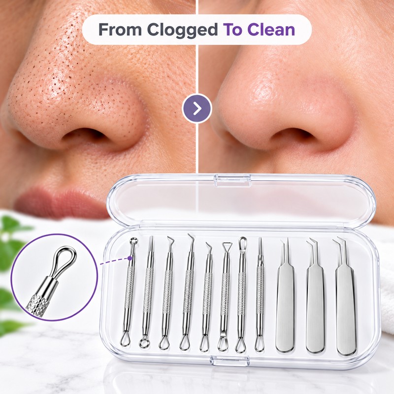11-Piece Blackhead Remover Tool Set for Facial Care – Stainless