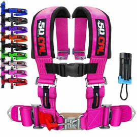 Pink 4 Point Harness & Bypass Plug for Bucket Seat, Latch Release, 9 Color Options, Works With CanAm UTVs, Racing Harness, Race Car, & Off Road Vehicles (1 Unit) [6000A2, 5999]