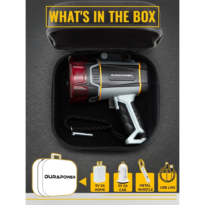 Durapower Boat Spotlight Flashlight, 3000LM IP67 Waterproof Super Bright Rechargeable