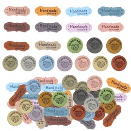 Niaciswe Handmade Leather Labels Pack of 80 Handmade Leather Labels for Sewing Knitting Sewing Round Labels Made of Suede with Love Heart Leather Labels for DIY Jeans
