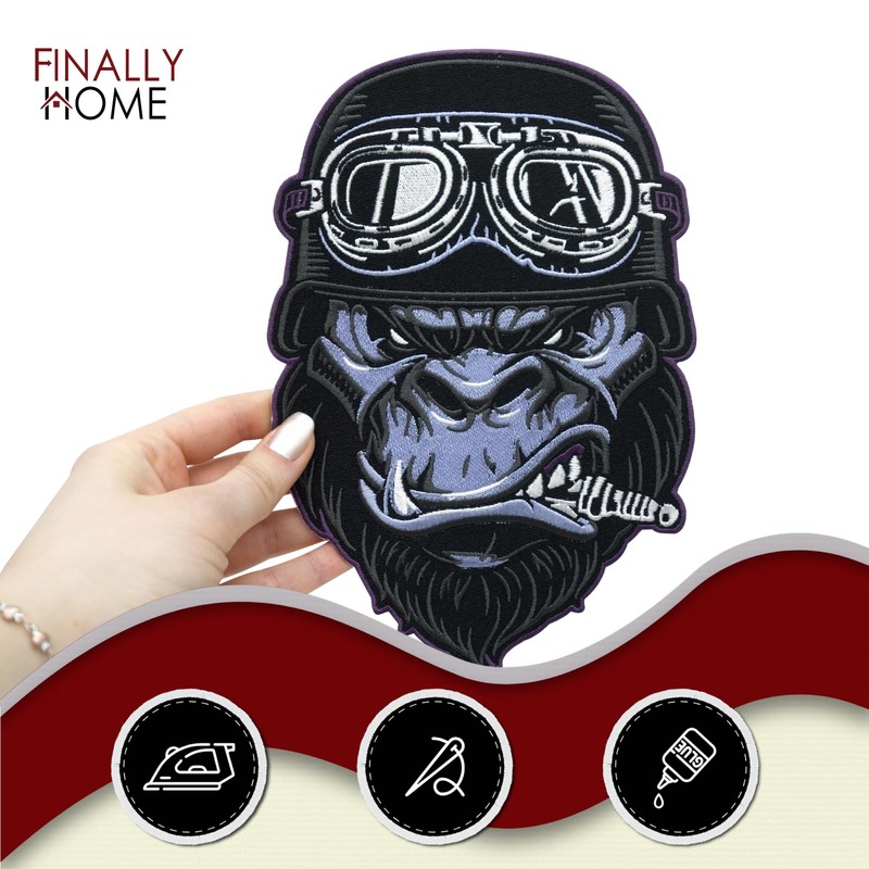 Finally Home Large Biker Gorilla Patch for Iron-On Motorcycle Cowl
