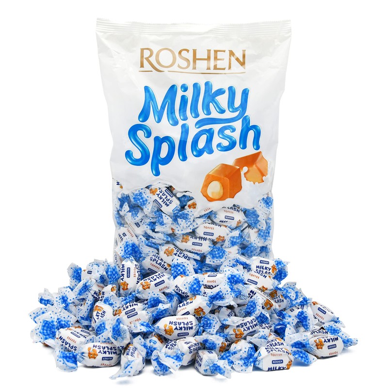 Roshen Milky Splash, Caramel Creamy Toffee with Milk Filling, Kosher,