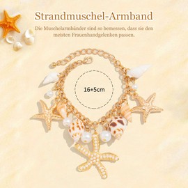 Cosswe Starfish Shell Bracelets Sea Star Shell Beads Bracelets Adjustable Hawaiian Boho Starfish Shell Anklet Bracelet Shell Starfish Beach Jewellery for Carnival Beach Party Theme Party, Metal, No