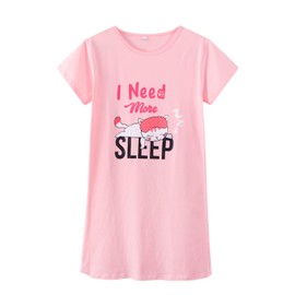 CYCHELRY Teen Girls Nightgowns-Loose Short Sleeve Sleepwear Cute Bear Nightdress Tween Pajamas Size 12-16 (12, Pink(Cat))