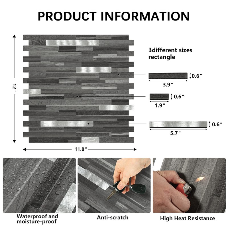 Midcard 10 Sheets Peel and Stick Backsplash PVC Wall Tile,for