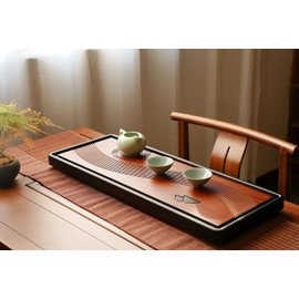 JIKUGO Bamboo Tea Tray Home Office Japanese Tea Set Tea Serving Tray 27.5x13x1.26in Vintage Chinese Kungfu Tea Tray Gongfu Water Storage Table Large