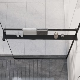vidaXL Aluminum Shower Shelf for Walk-in Shower Wall – Black, Lightweight, Corrosion Resistant, Wall-Mounted with Towel Holder, Minimalist Design, Easy Assembly, Fits Various Glass Thicknesses