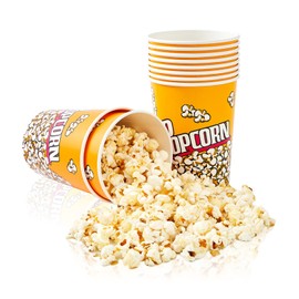 RAYMEA Popcorn Buckets Disposable 32oz Retro Style Paper Leak Proof Popcorn Containers Popcorn Bowls for Family Movie Night & Party - 10 Pac