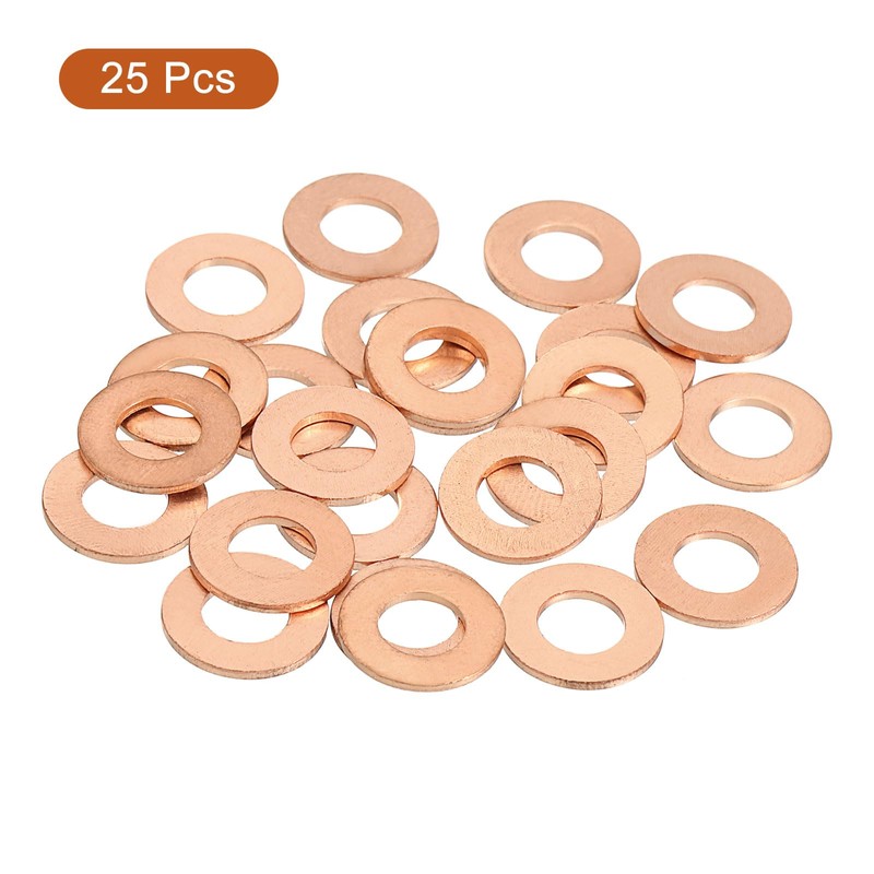 sourcing map M6 Flat Washer, 25 Pcs Copper Ring Flat