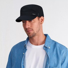 Initlove Cadet Army Cap Military Unisex Flat Top Hat for Men Women Black