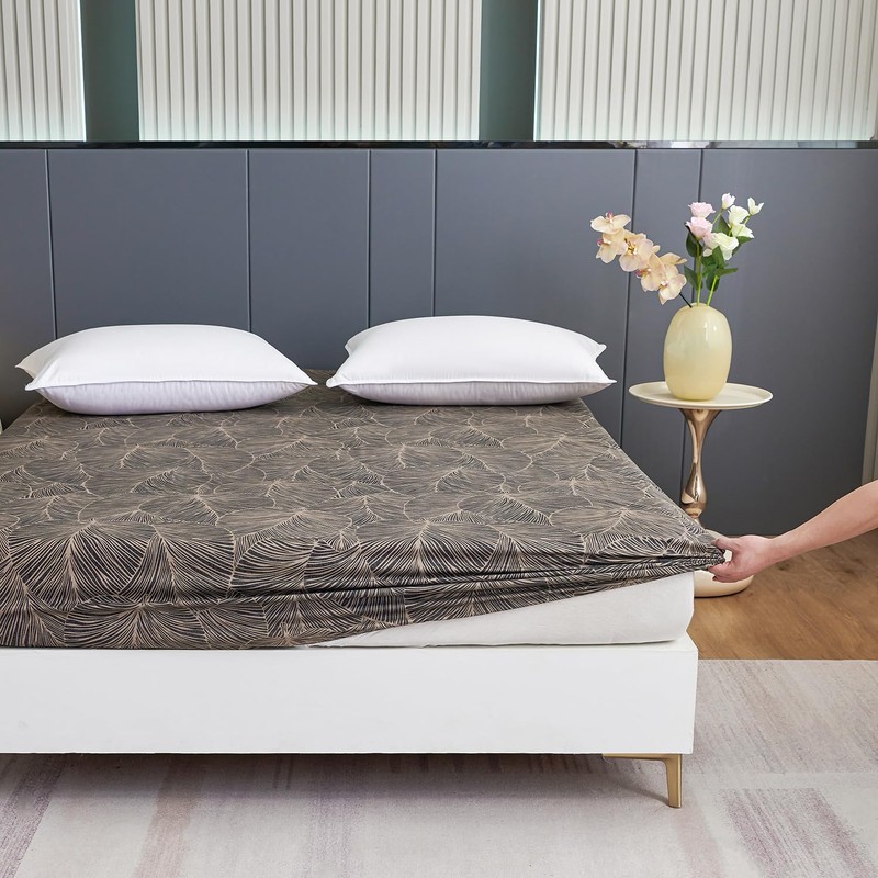 Jemiipee Emperor Fitted Sheet Brown Tropical Leaves Pattern, 30 cm