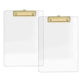 Wisyurt 2 Pack Acrylic Clipboard with Gold Clip, 8.8X12.2 A4 Letter Size, School and,
