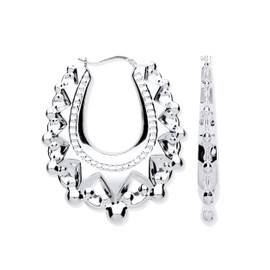 Sterling Silver Huge Victorian Style Gypsy Oval Creole Hoop Earrings