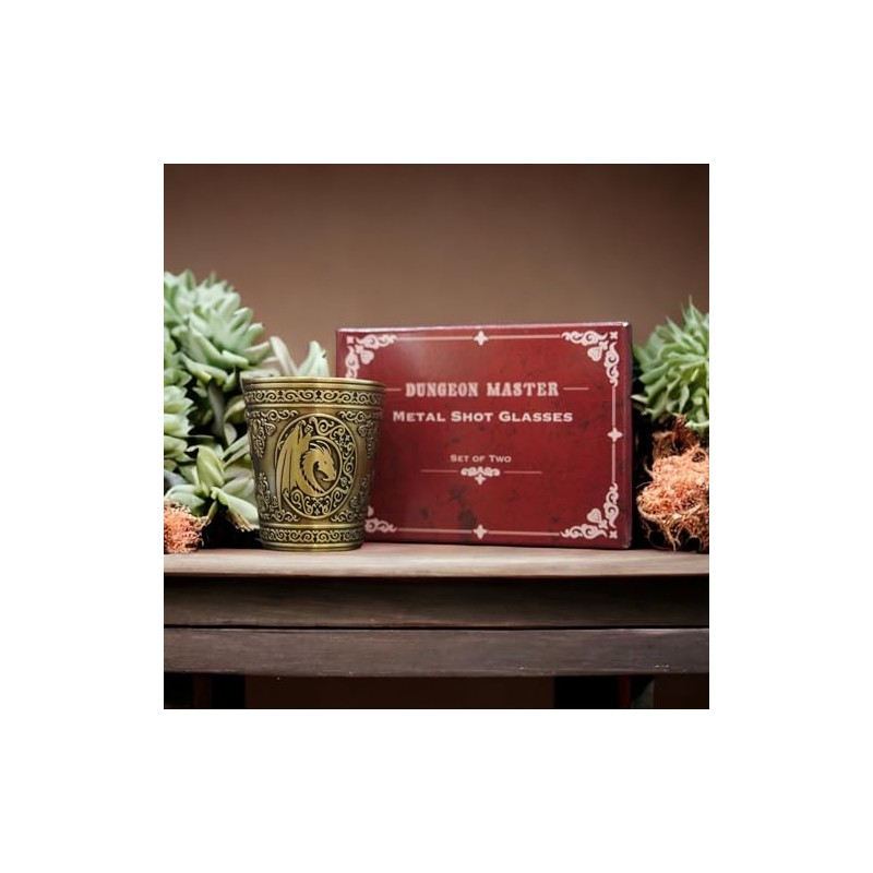 Dungeons and Dragons Themed Metal Shot Glasses (Antique Gold)