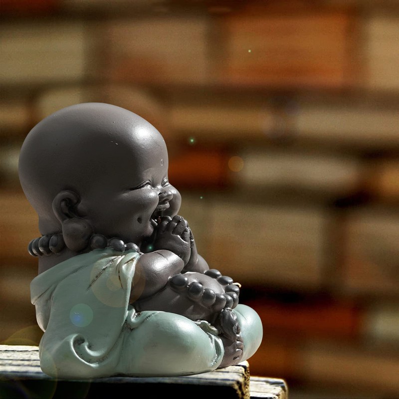 JUJOYBD Small Laughing Buddha, Cute Monk Statue, Ceramic Ornaments Figure,