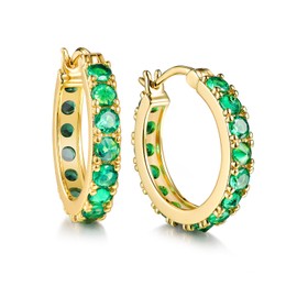 Green Sparkle Thick Hoop Earring for Women Mom Gold Plated Sterling Silver Emerald Earrings