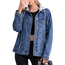Muundim Hooded Denim Jacket Women, Oversize Jean Jacket with Hood, Ladies Denim Hoodie Jackets Trendy Jean Jacket Coat for Women
