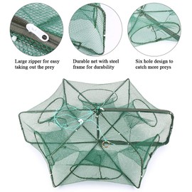 Lixada Foldable Fishing Net Hexagon 6 Hole Fishing Net Shrimp Cage Trap Minnow Crab Baits Mesh Trap Net