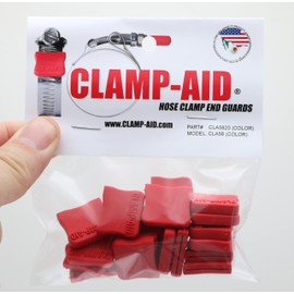 CLAMP-AID Brand Red Hose Clamp End Guards covers for 5/8" wide large heavy duty industrial worm gear hose clamps found large diesel engines, construction eqiupment, agricultural machinery