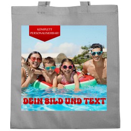 Geschenk mit Namen personalisiert by Shirtracer - Cotton Bag - Picture - Own Photo, 5 Light Grey