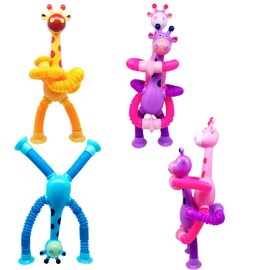 Kryfa Telescopic Pop Tube Giraffe Toys, Road Trip Activities for Kids, Airplane Toys for Toddlers 3-5, Toddler Car Activities (18 PCS)