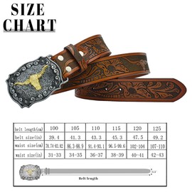 PACDE Western Cowboy Cow Head Flower Embossed Leather Men Belt Fashion Cow Head Buckle Jeans Causal Pants Men Belt(Orange,for38-39" waist size)