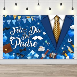 AIBIIN Feliz Día Del Padre Backdrop Spanish El Mejor Papá Del Mundo Party Decorations Happy Father's Day Party Banner I Love Dad Tie Gifts Tools Photo Booth Props 6x3.6ft