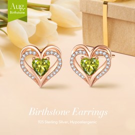 CDE Heart Earrings for Women,925 Sterling Silver Birthstone Earrings with Zirconia,Jewellery Silver Earrings for Women,Anniversary Birthday Valentine Mother's Day Gifts for Girlfriend Wife Mum