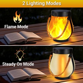 Toodour Solar Lanterns Outdoor, 2 Pack Flickering Flame Hanging Lantern