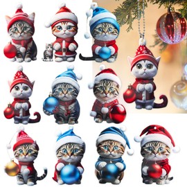 10PCS Cat Christmas Decorations Christmas Tree Ornaments Cat Decor Car Pendant Car Hanging Ornament Window Wall Hanging Christmas Tree Decorations Home Living Room Decoration (New)