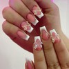 Aurora Bow Charm Press on Nails White French Tip Fake