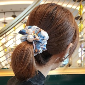 (3 types) Burnaby scarf pearl scrunchie violet / (3종) 버나비 스카프 진주 스크런치 바이올렛