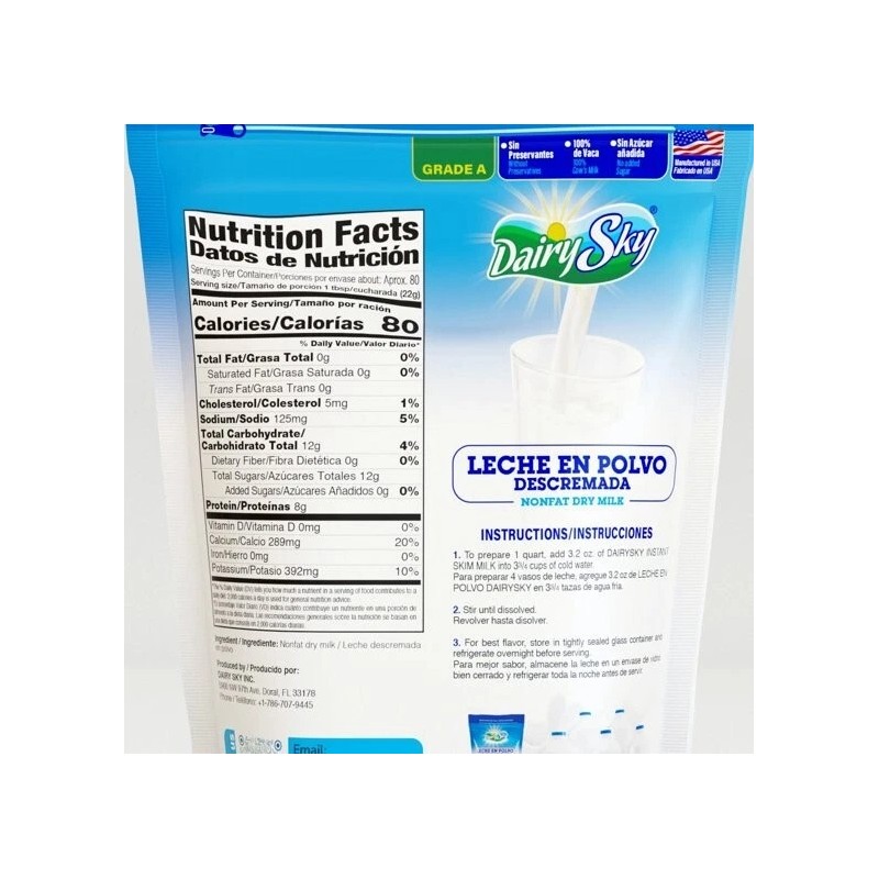 DairySky Nonfat Dry Milk Powder 64 oz | Instant Milk,