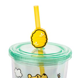 Silver Buffalo Winnie the Pooh Hunny Pot Green Cold Cup with Reusable Straw and Lid, 24 Ounces