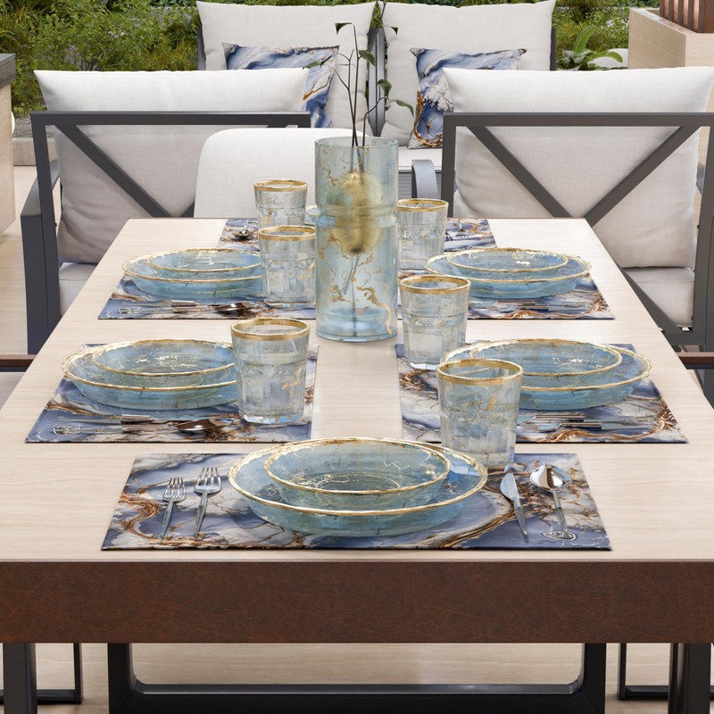 MARBLELIZED - Washable American Placemats, Lilac Marble Effect Fabric Placemats,