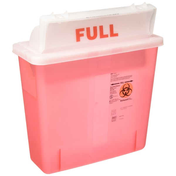 Covidien COV-8507SA SharpSafety Safety in Room Sharps Container Counterbalance Lid, 5 Quart Capacity, Transparent Red