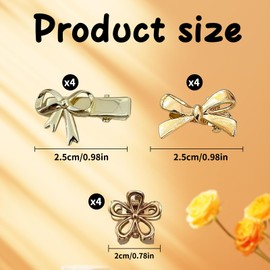 12pcs Gold Bow Small Hair Clips Mini Bows for Hair,Gold Hair Barrettes,Mini Bows for Hair,Gold Clips for Hair,Bow Hair Clip,Tiny Hair Clips,for Girls Everyday Wear,Parties and Special Occasions