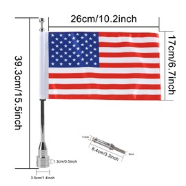 Motorcycle Flagpole Mount with American USA Flag & Blue Line US Flag for Harley Honda Goldwing CB VTX CBR and Yamaha – Fits 1/2" Round Luggage Rack