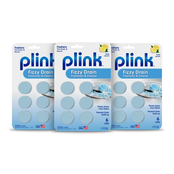 Plink Fizzy Drain Freshner, Prevents Buildup and Maintains a Clear Drain, Removes Drain Odor, Lemon Scent, Fresh Lemon, 6 Count (Pack of 3)