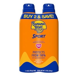 Banana Boat Sport Sunscreen Spray SPF 50 – Lightweight UVA/UVB Protection, Oxybenzone Free, Water Resistant Formula, 6oz each Twin Pack