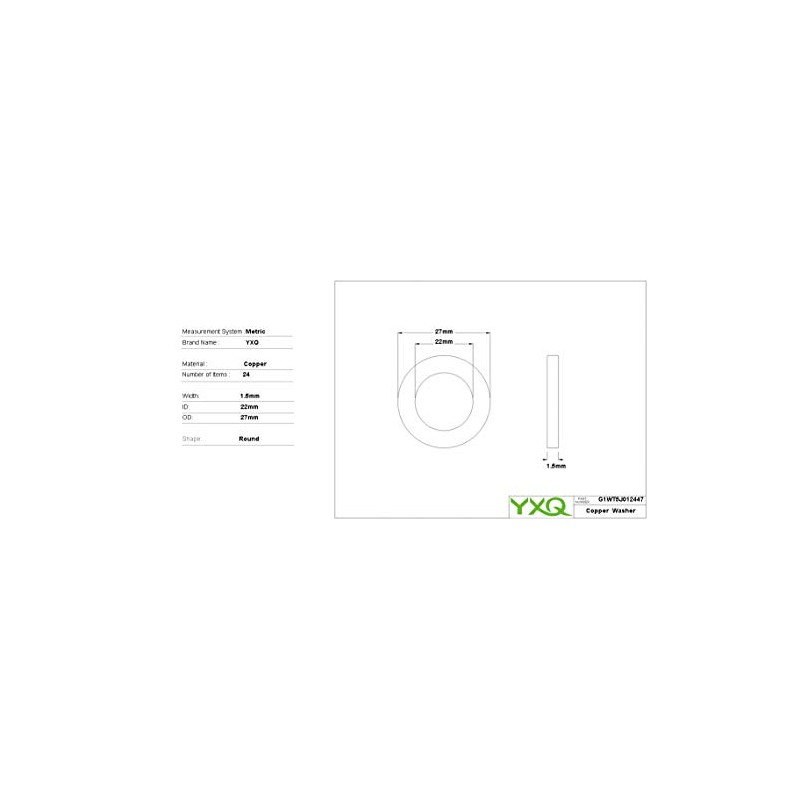 YXQ 22x27x1.5mm Copper Crush Washer Flat Ring Seal Gasket Fitting