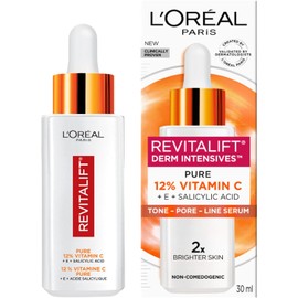 L'Oréal Paris 12% Pure Vitamin C Brightening Face Serum with Vitamin E & Salicylic Acid for Antioxidant Protection & Less Visible Pores, Revitalift Derm Intensives, 30mL