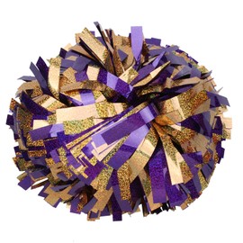ICOCHEER Cheerleading Pom Poms Metalic Holographic Cheerleader 6 inch 1 Pair 2 Pieces (Purple/Gold)